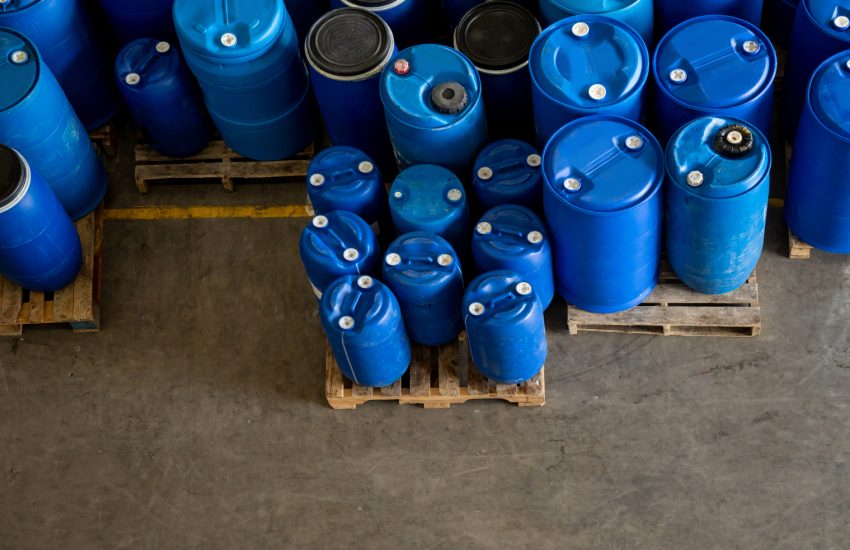 Stock of barrels with chemicals at an industrial plant