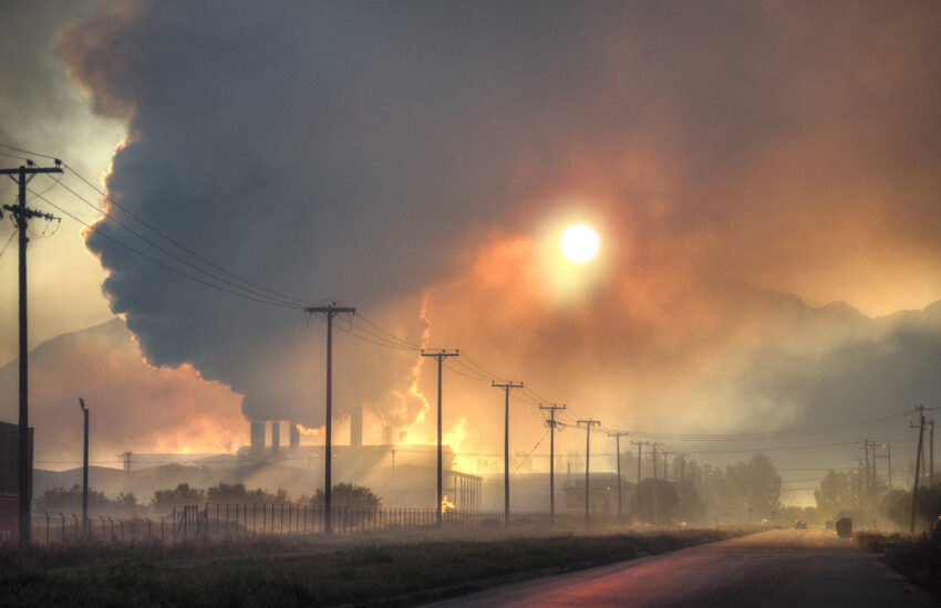 sunrise over industrial park